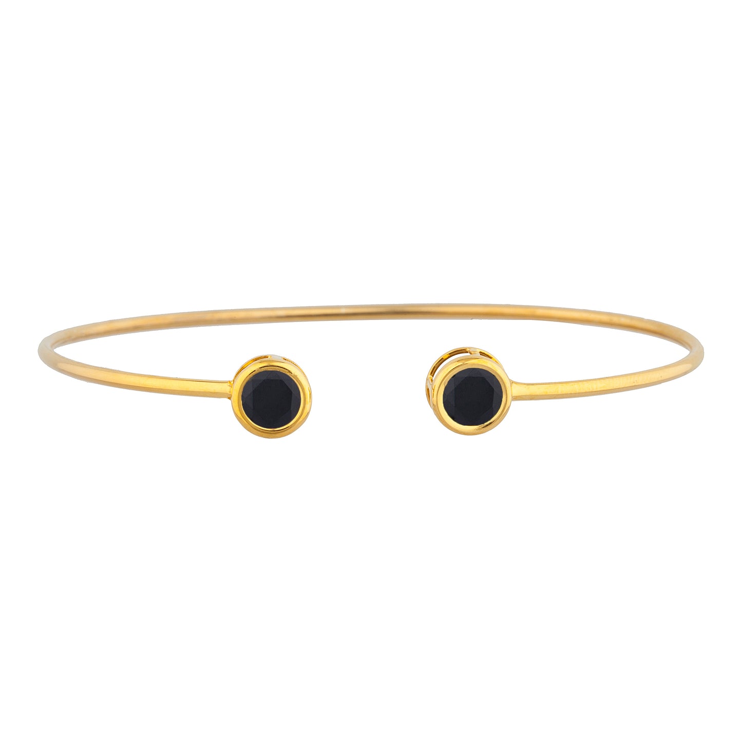 14Kt Gold Genuine Black Onyx Round Bezel Bangle Bracelet