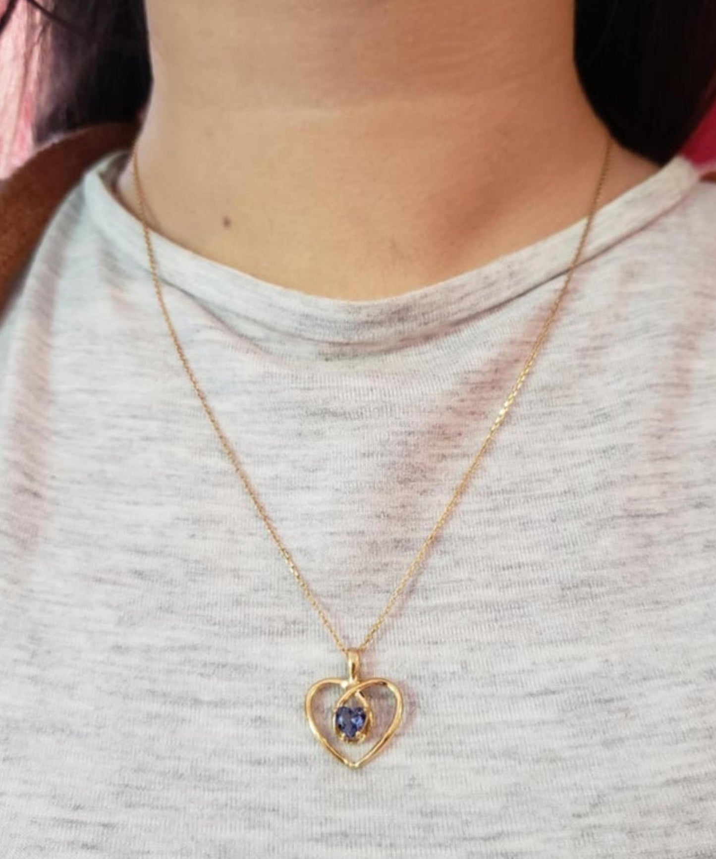 14Kt Gold Tanzanite Heart Design Pendant Necklace