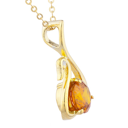 14Kt Yellow Gold Plated Orange Citrine & Diamond Swan Pendant