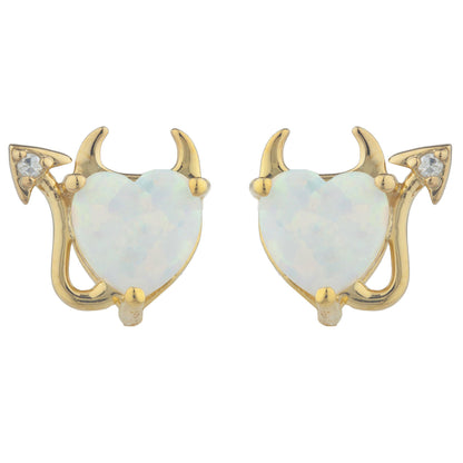 14Kt Gold Opal & Diamond Devil Heart Stud Earrings