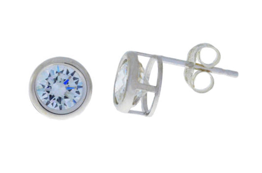 14Kt White Gold Zirconia Bezel Round Stud Earrings