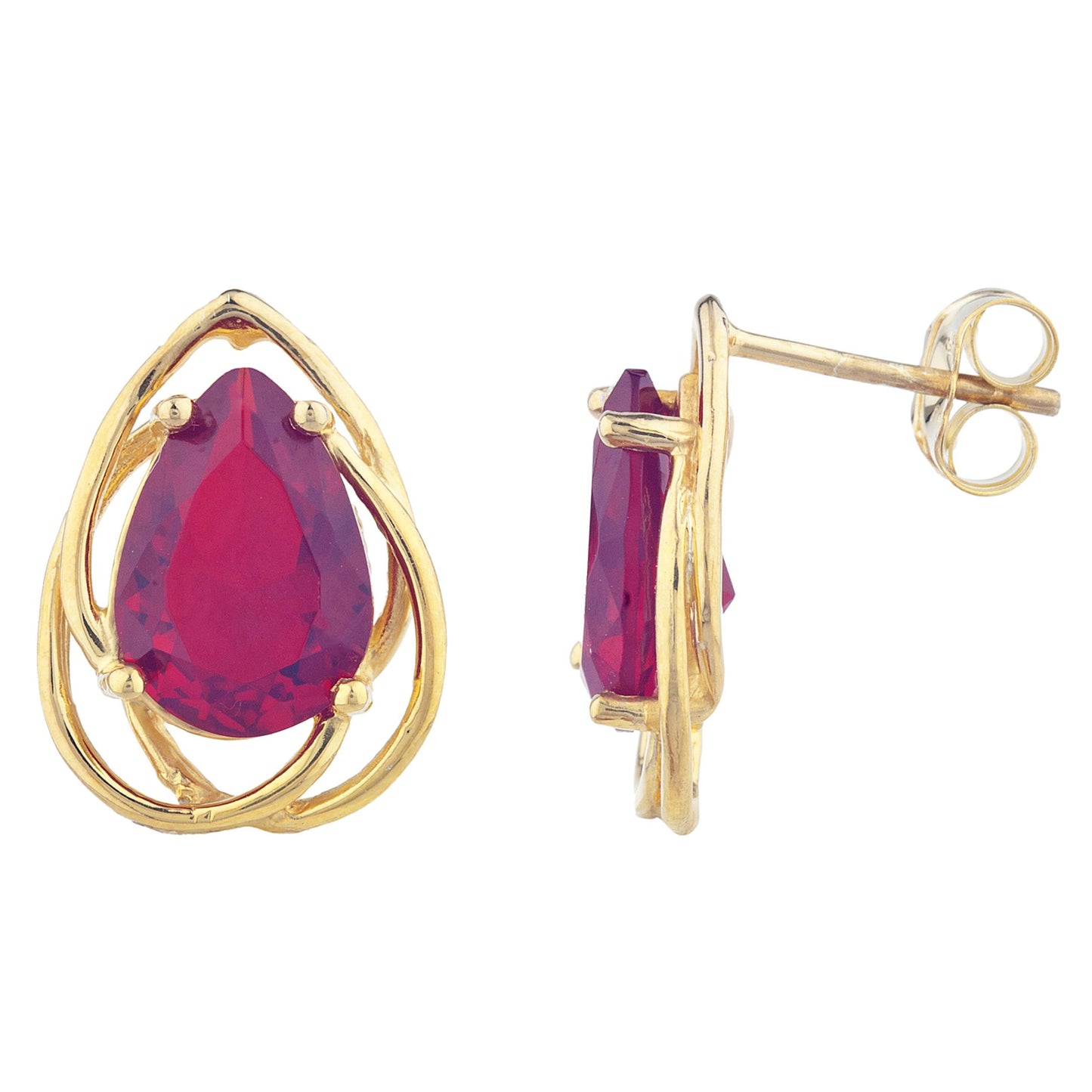 14Kt Yellow Gold Plated Garnet Pear Teardrop Design Stud Earrings