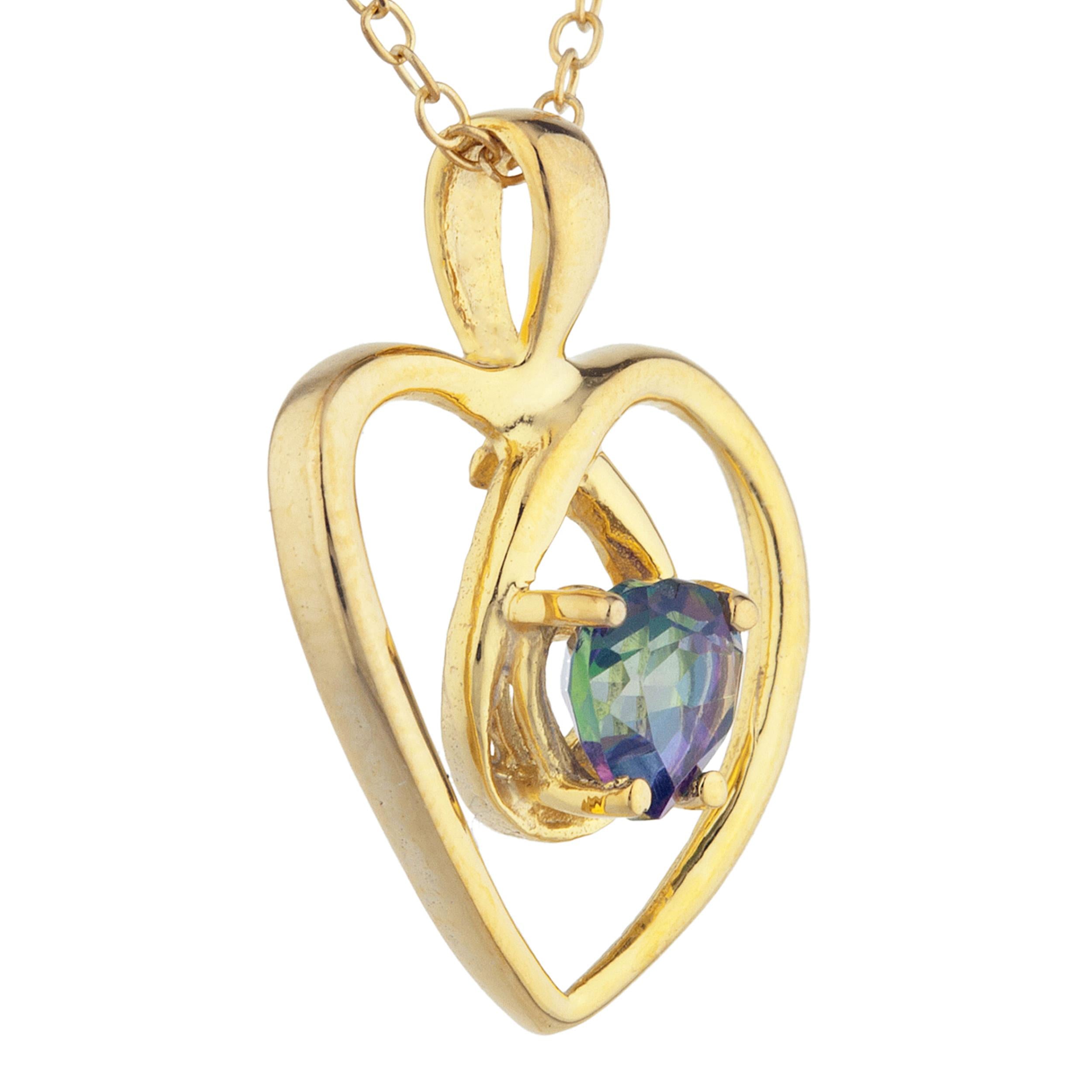 14Kt Gold Natural Mystic Topaz Heart Design Pendant Necklace