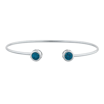 2 Ct London Blue Topaz Round Bezel Bangle Bracelet .925 Sterling Silver