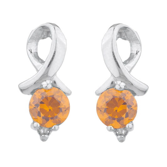 1 Ct Orange Citrine & Diamond Round Design Stud Earrings .925 Sterling Silver