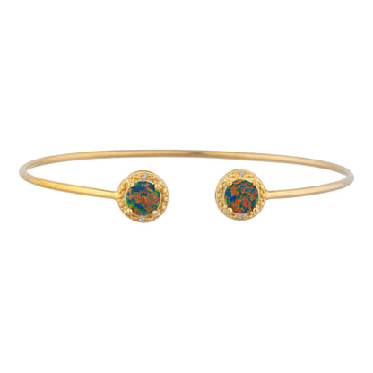 14Kt Gold Black Opal & Diamond Round Bangle Bracelet