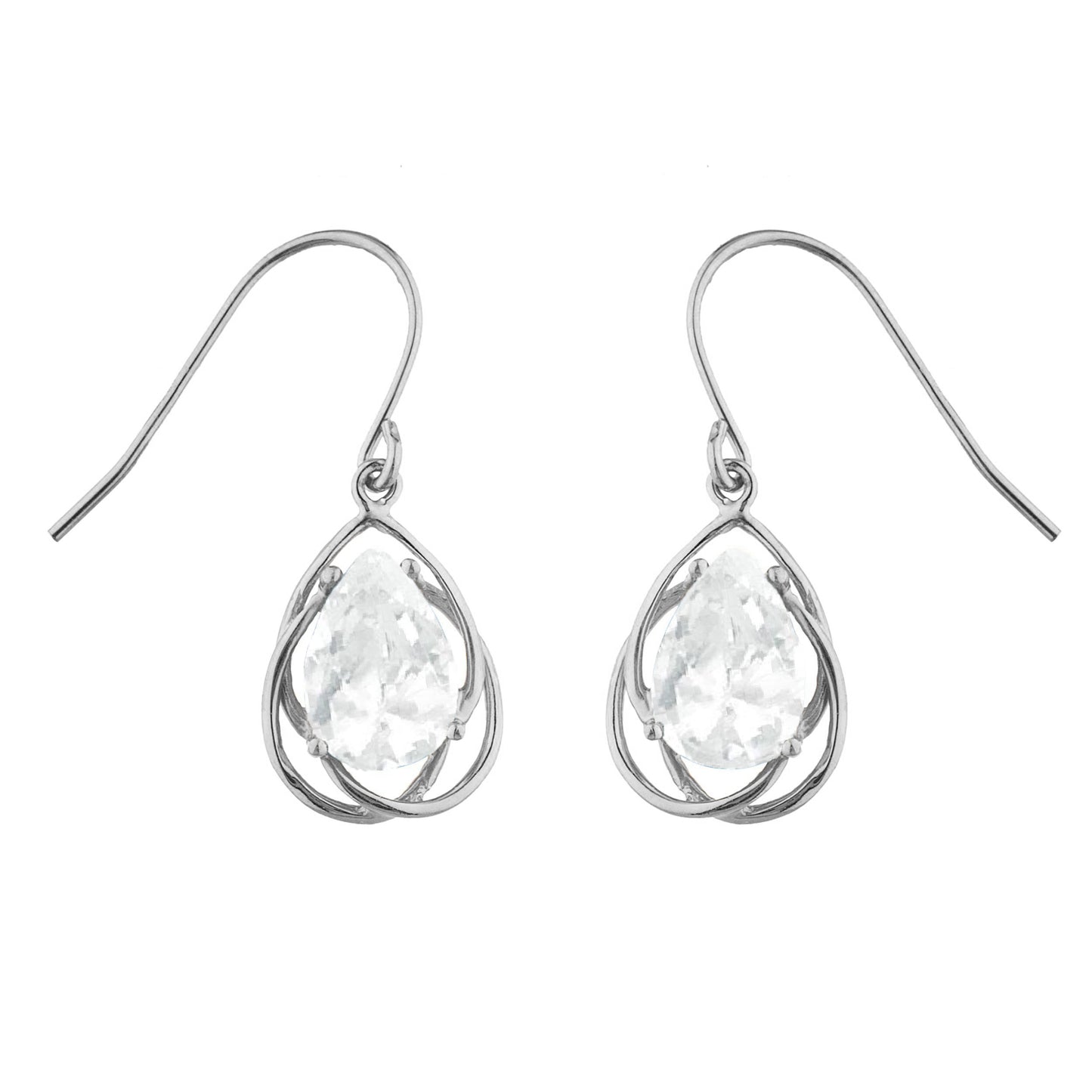 14Kt Gold 4 Ct White Sapphire Pear Teardrop Design Dangle Earrings