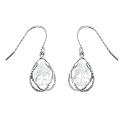 14Kt Gold 4 Ct White Sapphire Pear Teardrop Design Dangle Earrings