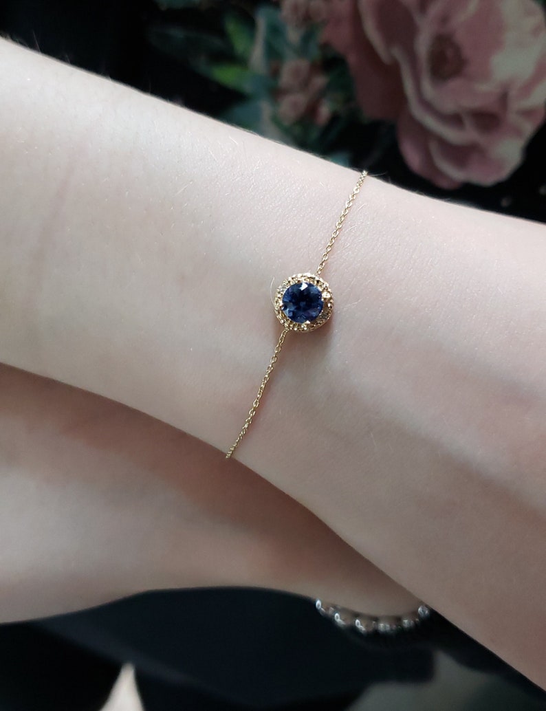 14Kt Gold Tanzanite & Diamond Round Bracelet