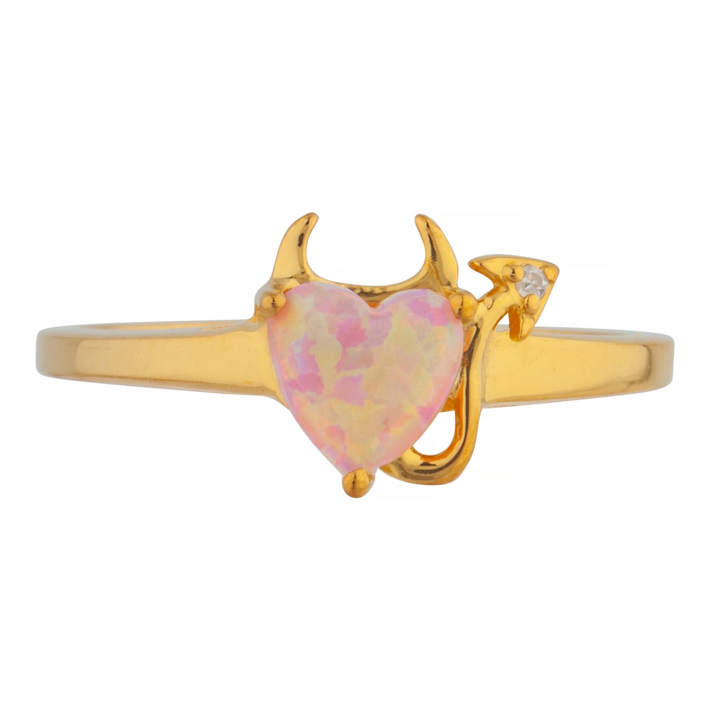 Pink Opal & Diamond Devil Heart Ring 14Kt Yellow Gold Rose Gold Silver