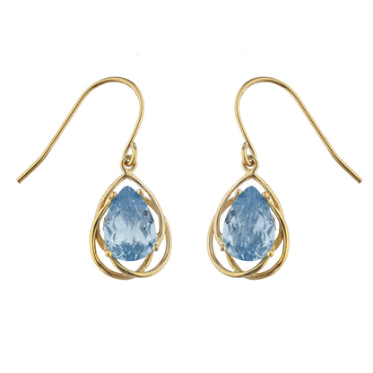 14Kt Gold 4 Ct Aquamarine Pear Teardrop Design Dangle Earrings