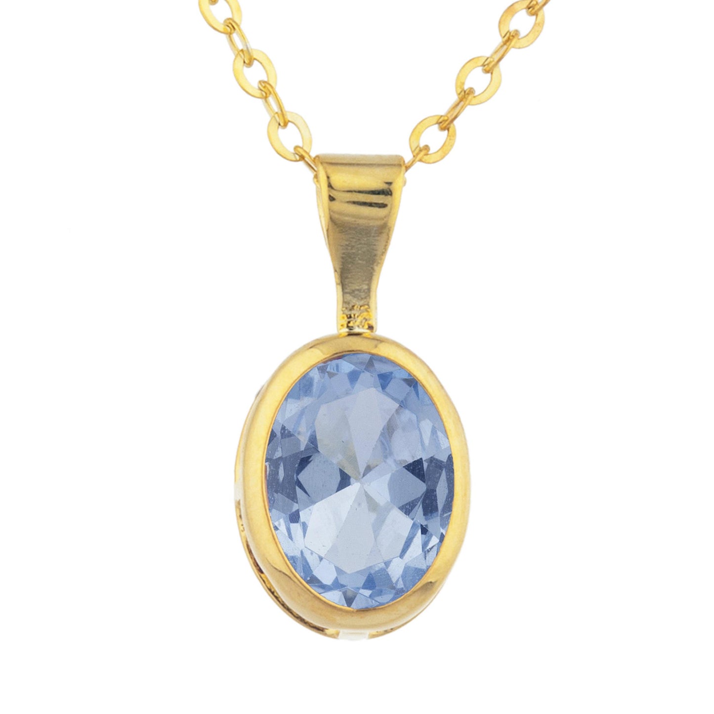 14Kt Gold Aquamarine Oval Bezel Pendant Necklace