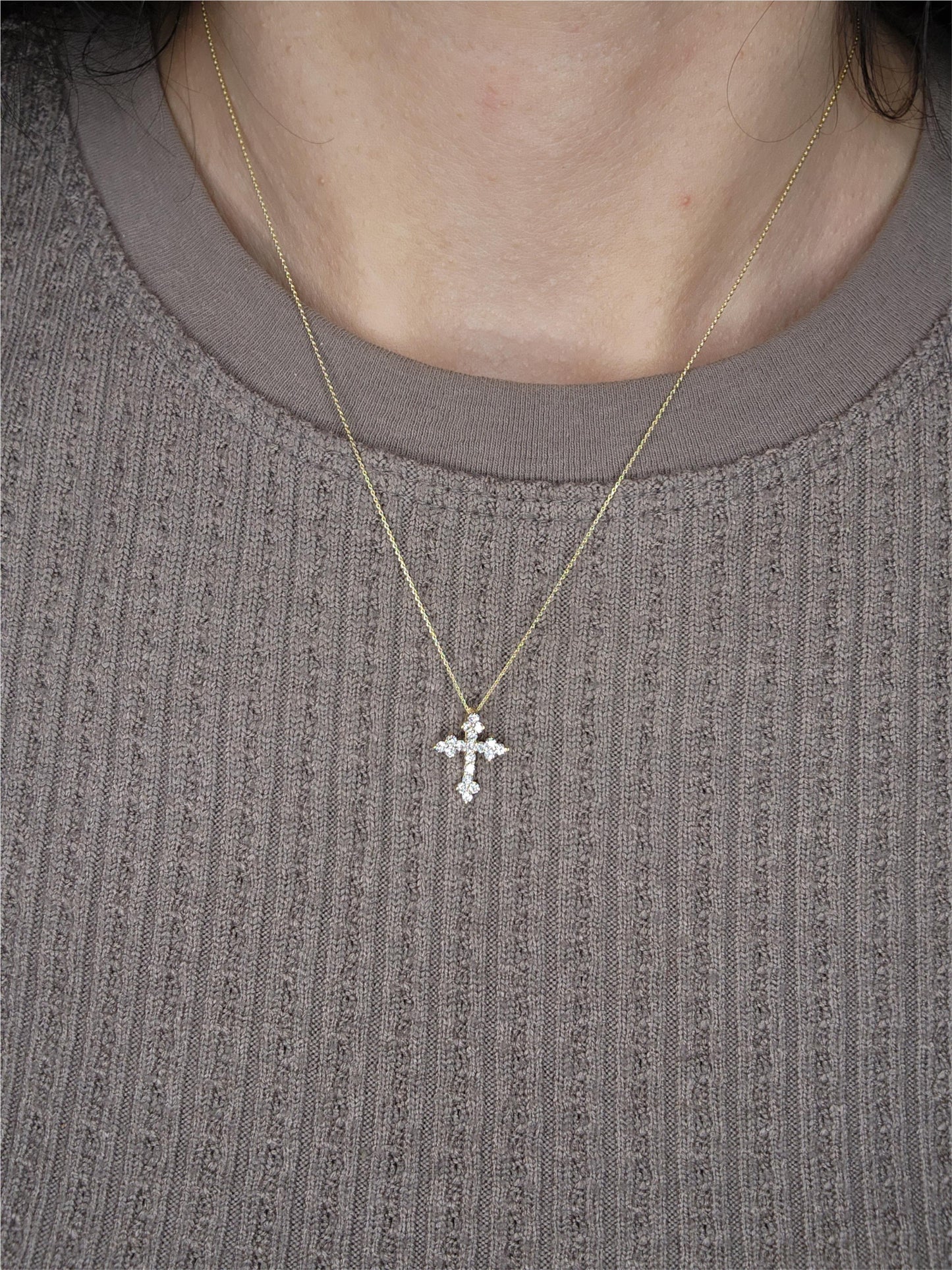 14Kt Gold 0.38 Ct Genuine Natural Diamond Cross Pendant Necklace