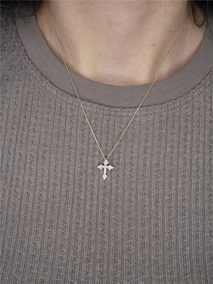 14Kt Gold 0.38 Ct Genuine Natural Diamond Cross Pendant Necklace