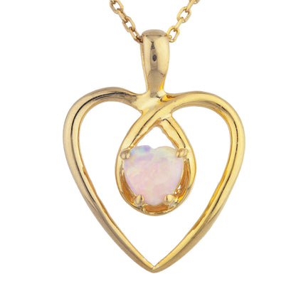 14Kt Gold Pink Opal Heart Design Pendant Necklace