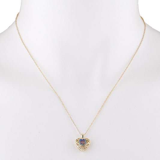 14Kt Gold Black Opal & Diamond Heart LOVE ENGRAVED Pendant Necklace