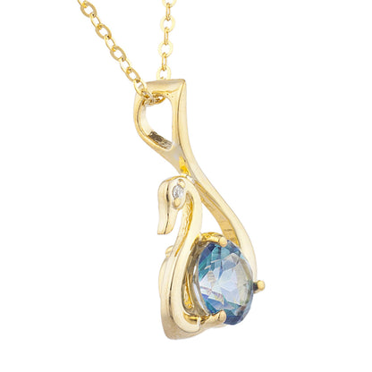 14Kt Yellow Gold Plated Natural Blue Mystic Topaz & Diamond Swan Pendant