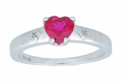 1 Ct Created Ruby & Diamond Heart Ring .925 Sterling Silver Rhodium Finish