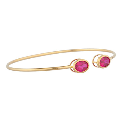 14Kt Gold Created Ruby Oval Bezel Bangle Bracelet