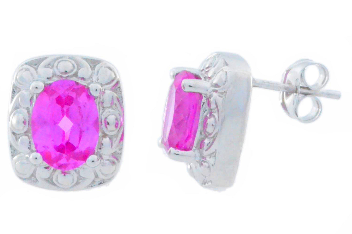 3 Ct Pink Sapphire Oval Stud Earrings .925 Sterling Silver