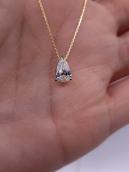 14Kt Gold Zirconia Teardrop Necklace Pendant