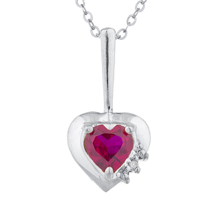 Created Ruby & Diamond Heart Pendant .925 Sterling Silver