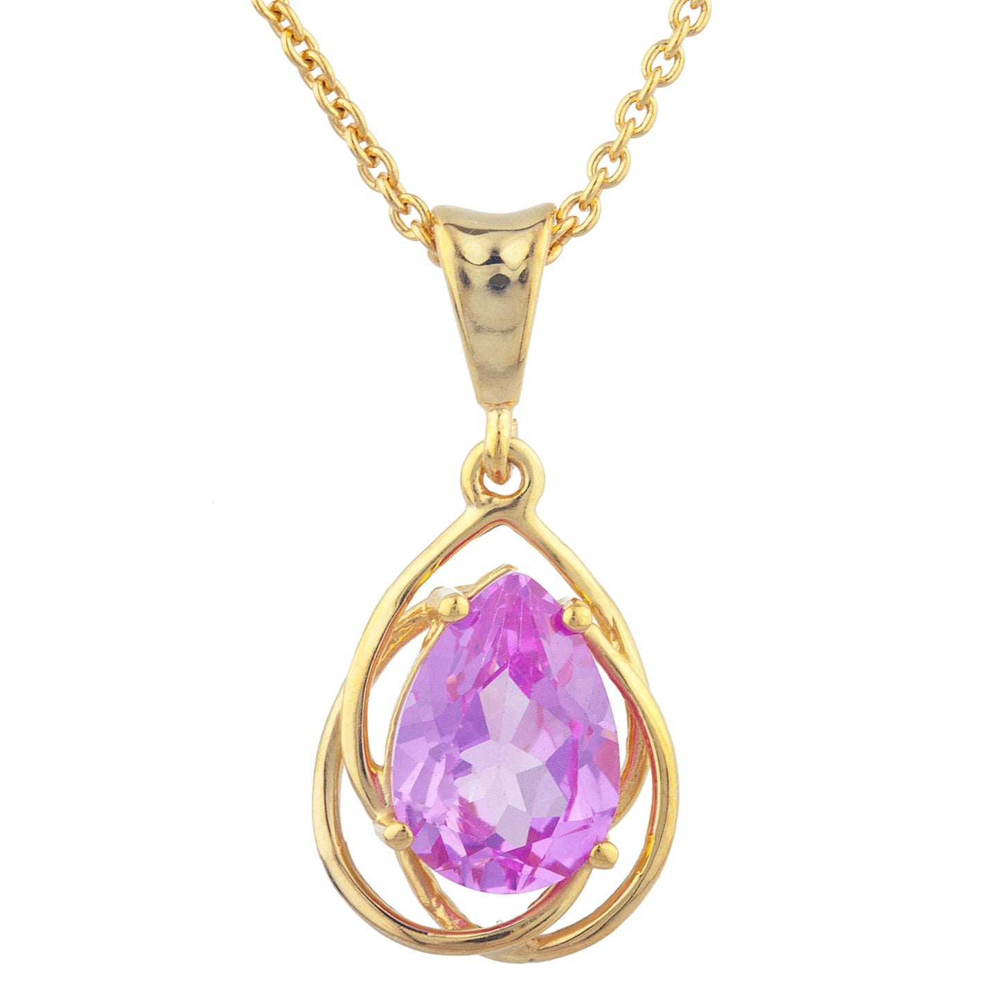 14Kt Yellow Gold Plated Pink Sapphire Pear Teardrop Design Pendant