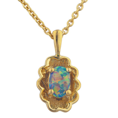 14Kt Yellow Gold Plated Black Opal Oval Design Pendant