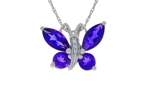 2 Carat Genuine Amethyst Butterfly Pendant .925 Sterling Silver Rhodium Finish