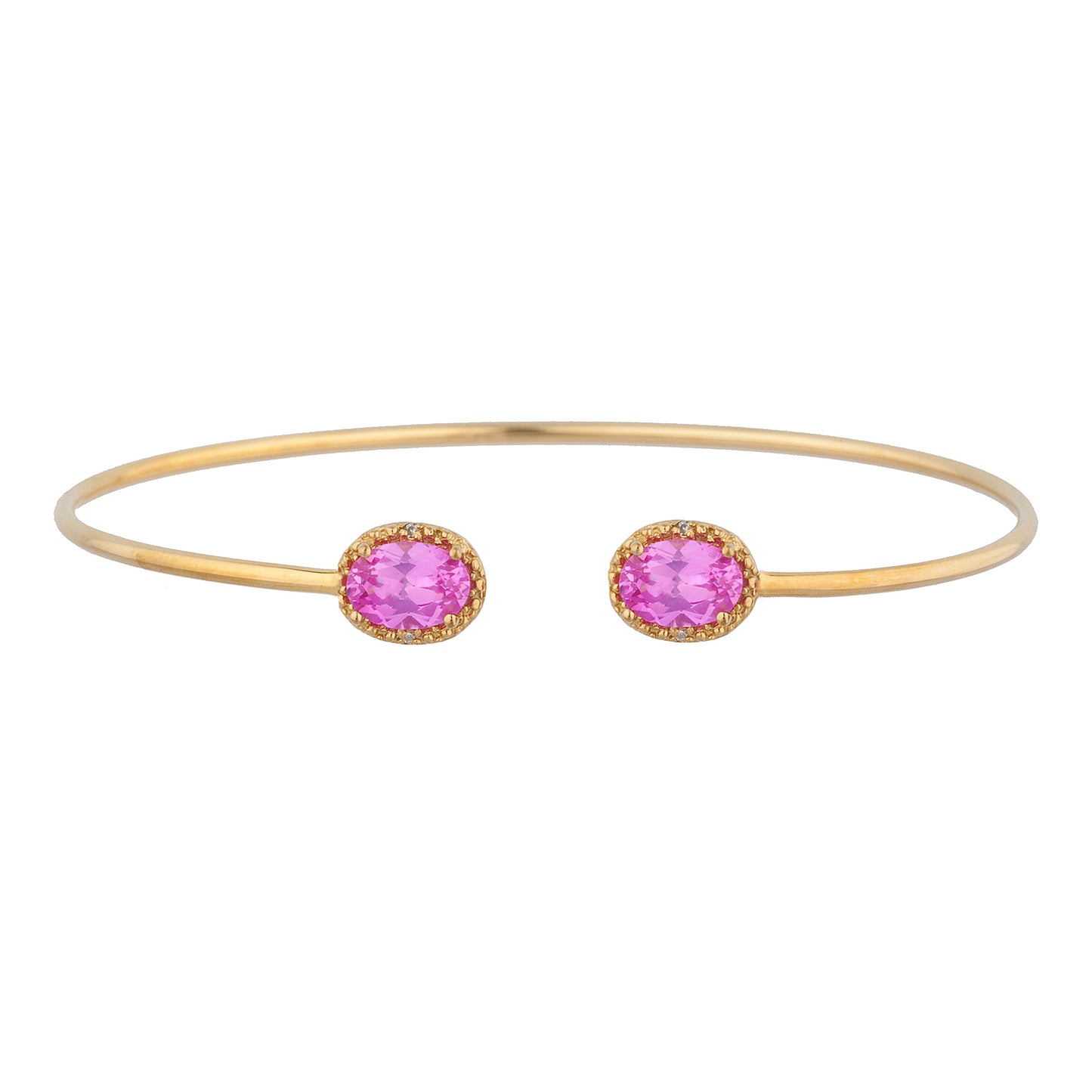 14Kt Gold Pink Sapphire & Diamond Oval Bangle Bracelet