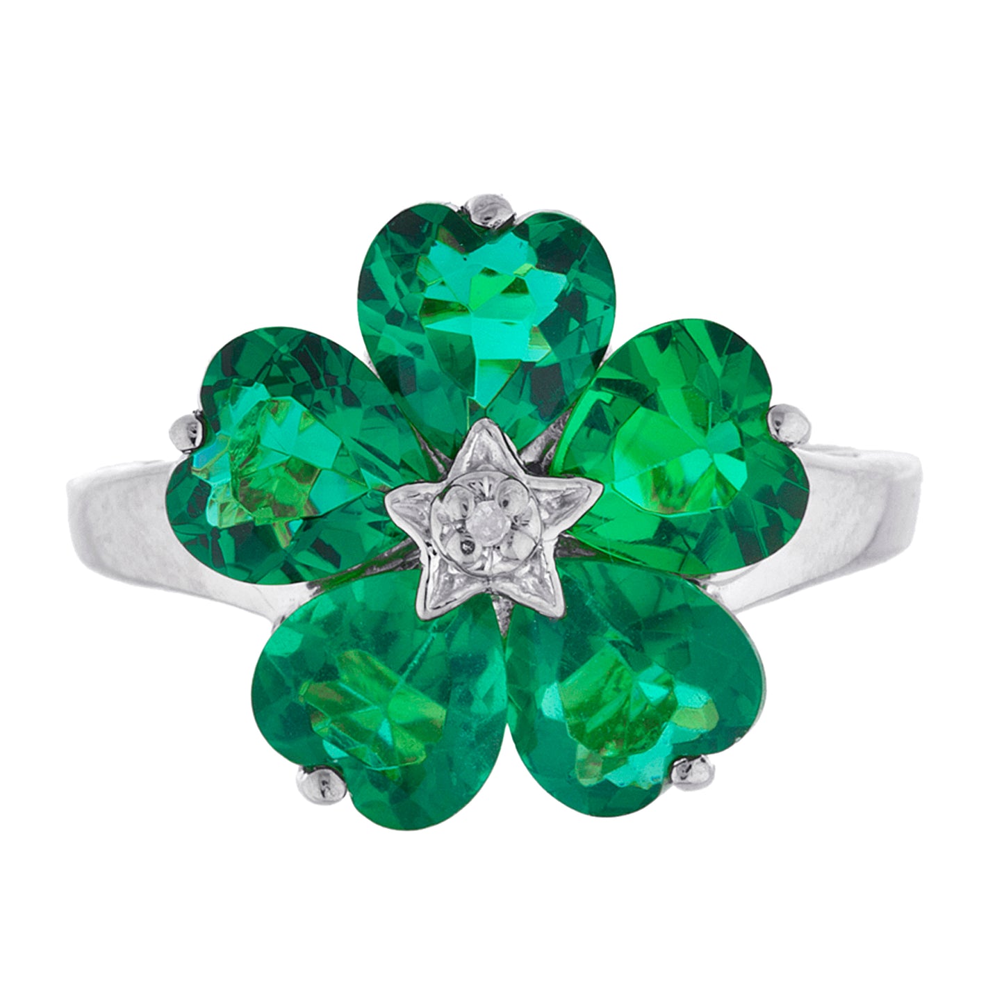 14Kt Gold Emerald & Diamond Heart Flower Design Ring