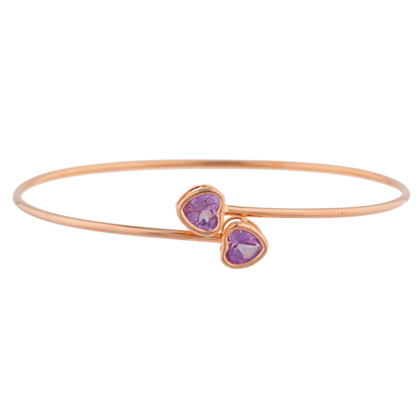 14Kt Rose Gold Plated Alexandrite Heart Bezel Bangle Bracelet