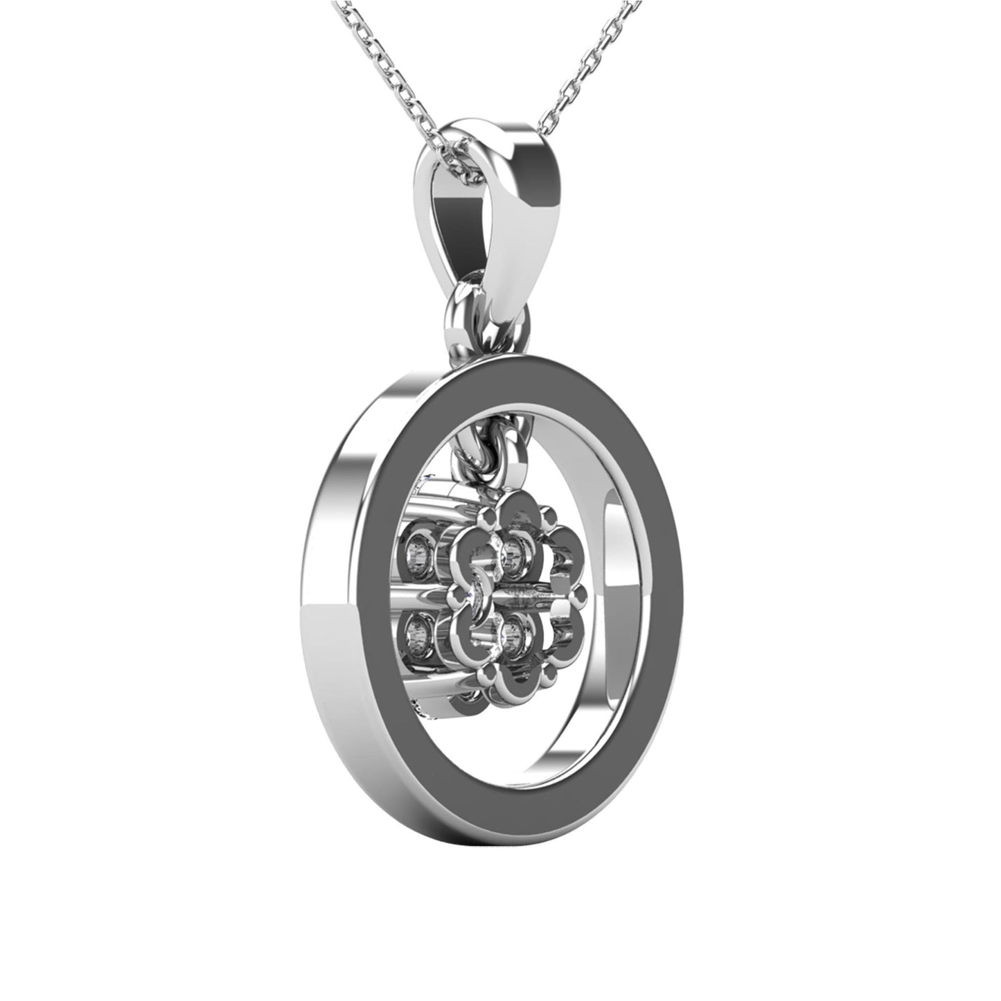 14Kt White Gold Genuine Natural Diamond Floating Round Pendant Necklace