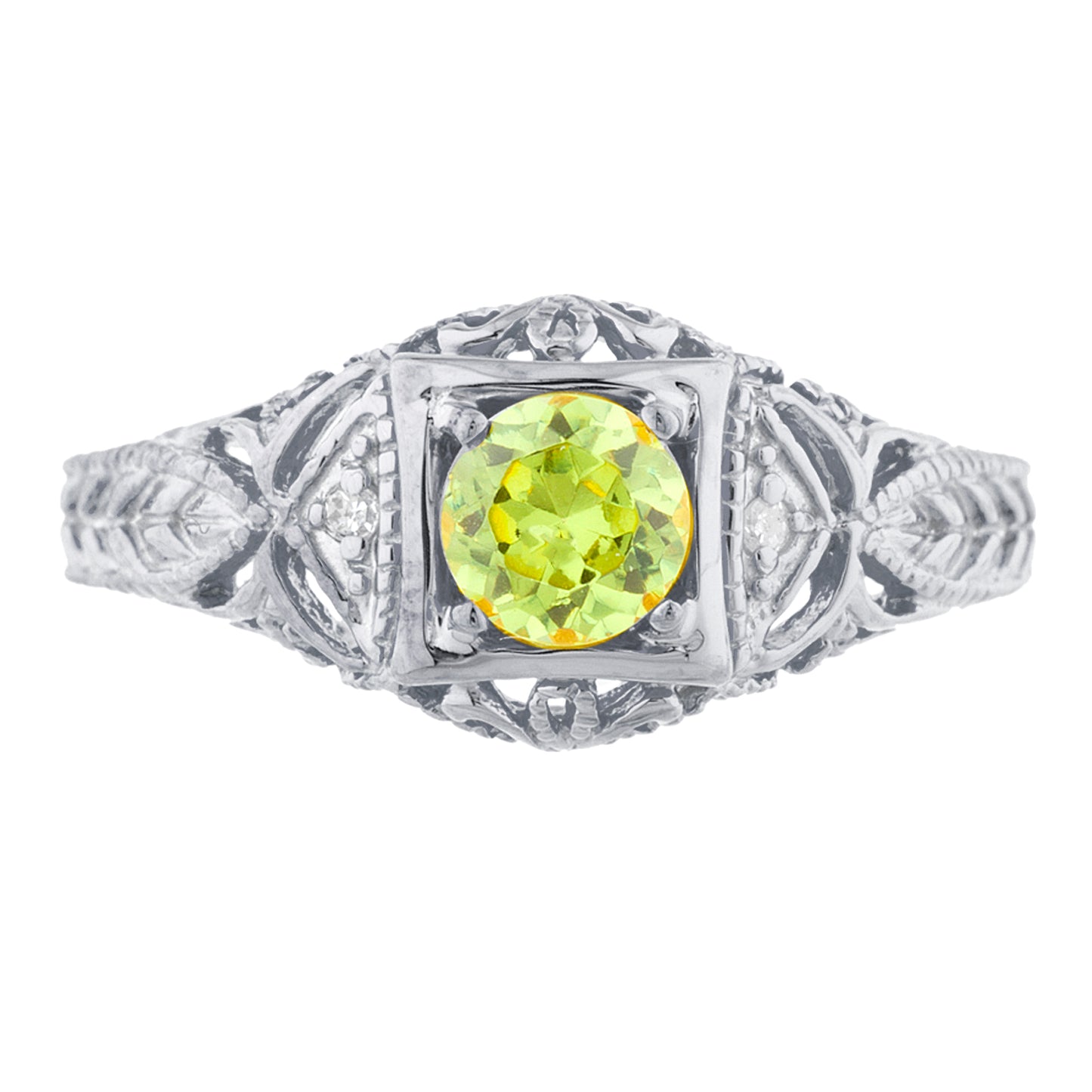 14Kt Gold Peridot & Diamond Design Round Ring