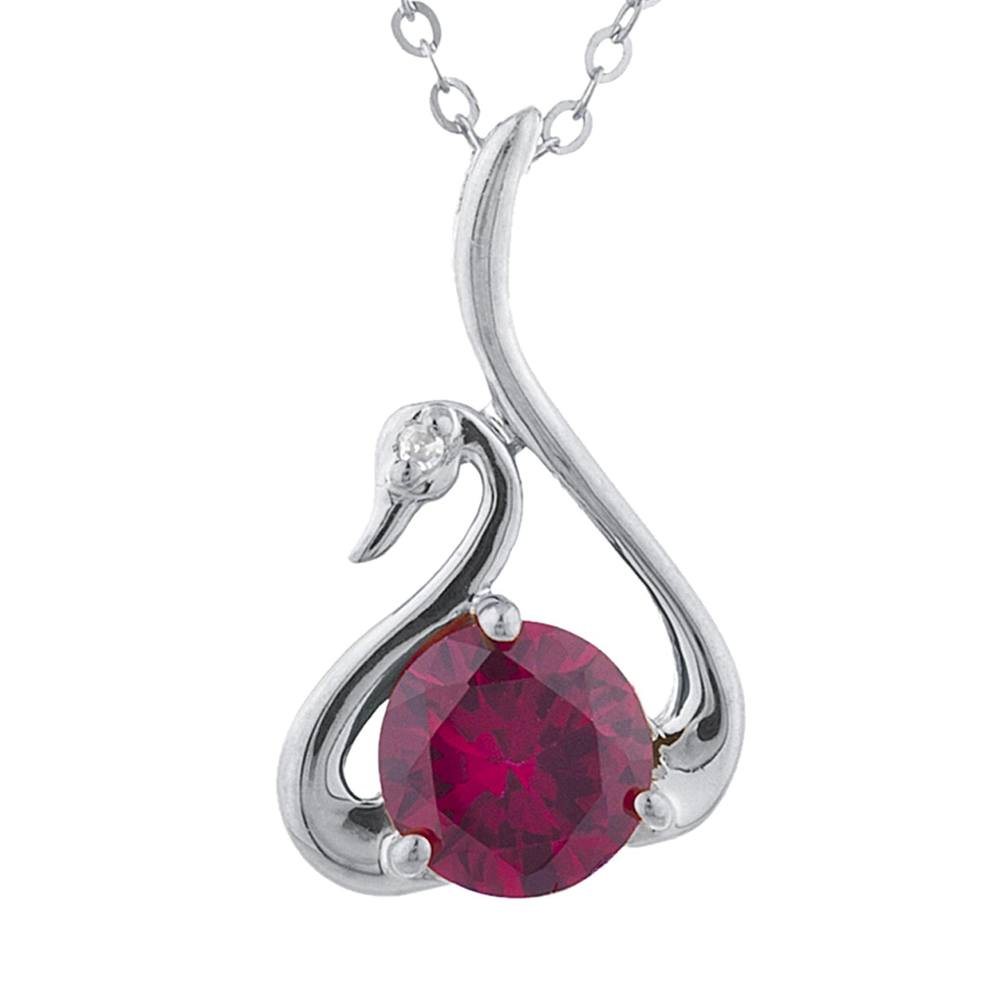 Created Ruby & Diamond Swan Pendant .925 Sterling Silver