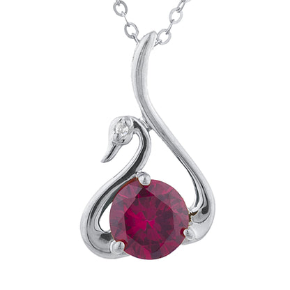 Created Ruby & Diamond Swan Pendant .925 Sterling Silver