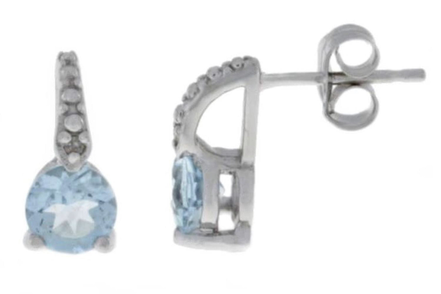 1 Ct Genuine Aquamarine & Diamond Round Stud Earrings .925 Sterling Silver