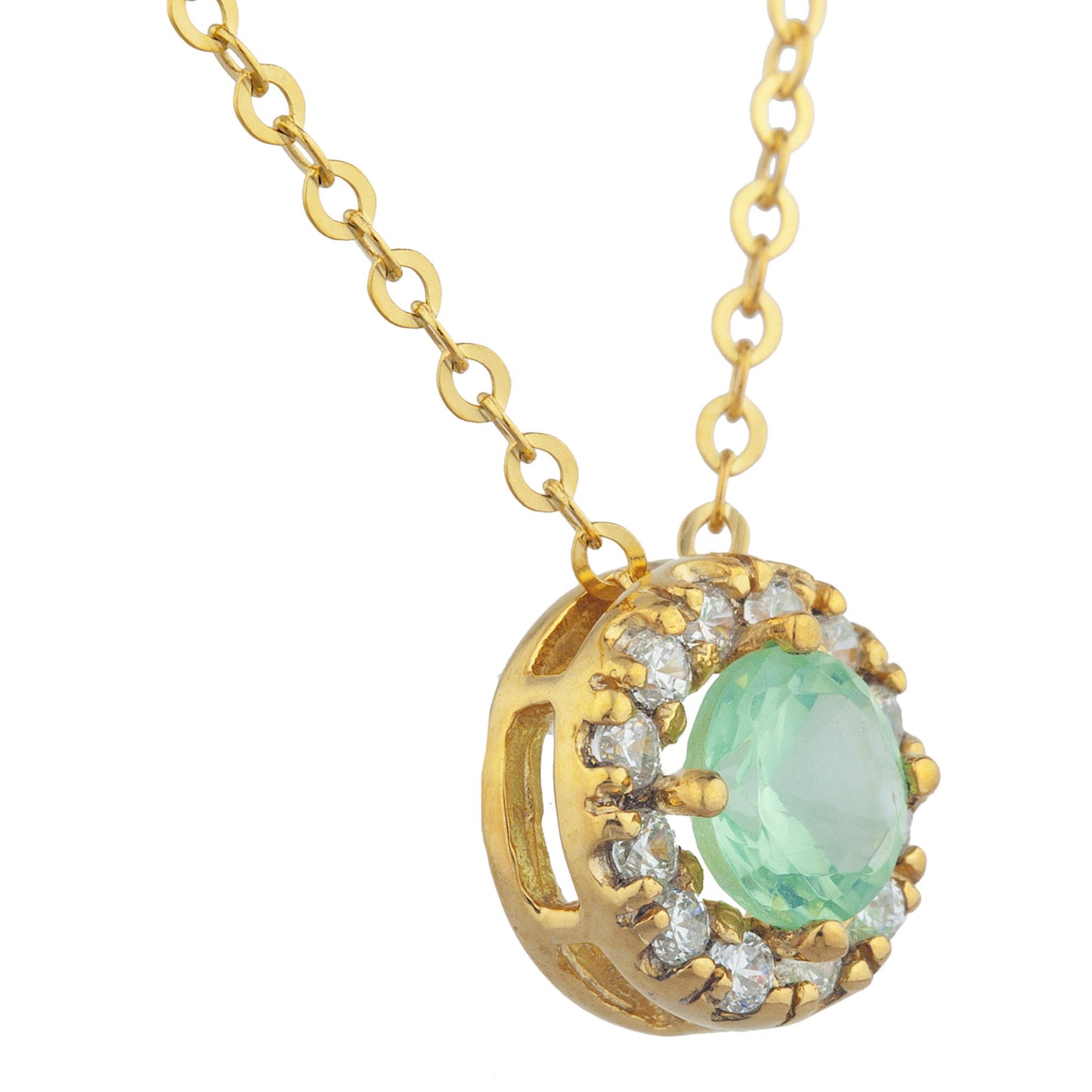 14Kt Gold 0.50 Ct Green Sapphire Halo Design Pendant Necklace