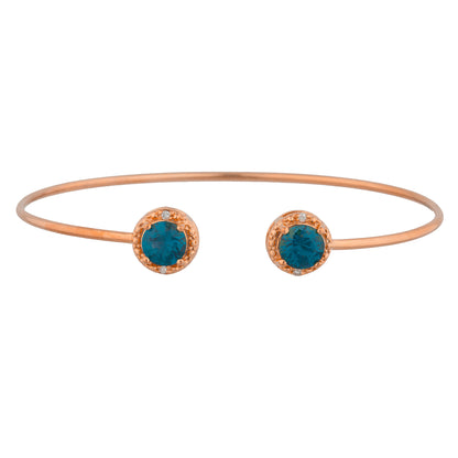 14Kt Rose Gold Plated London Blue Topaz & Diamond Round Bangle Bracelet