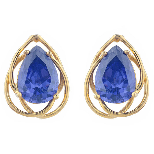 14Kt Gold 4 Ct Tanzanite Pear Teardrop Design Stud Earrings