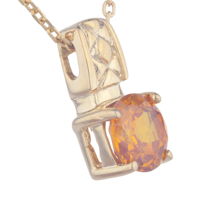 14Kt Yellow Gold Plated Orange Citrine Round Design Pendant