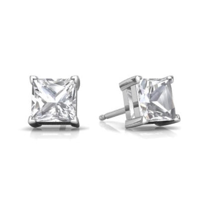 14Kt White Gold White Sapphire Princess Cut Stud Earrings