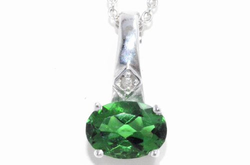 1 Carat Created Emerald Oval Diamond Pendant .925 Sterling Silver Rhodium Finish