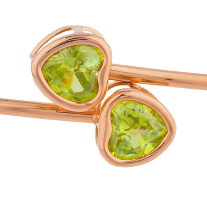 14Kt Rose Gold Plated Peridot Heart Bezel Bangle Bracelet