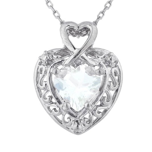 1.5 Ct Genuine Aquamarine Heart Design Pendant .925 Sterling Silver