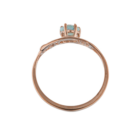 14Kt Gold Genuine Aquamarine & Diamond Heart Mom Ring