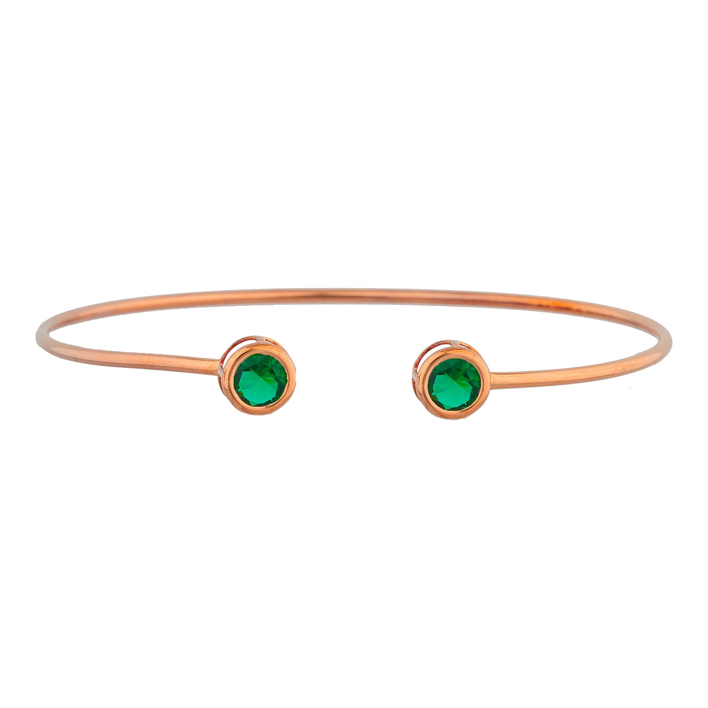 14Kt Gold Emerald Round Bezel Bangle Bracelet