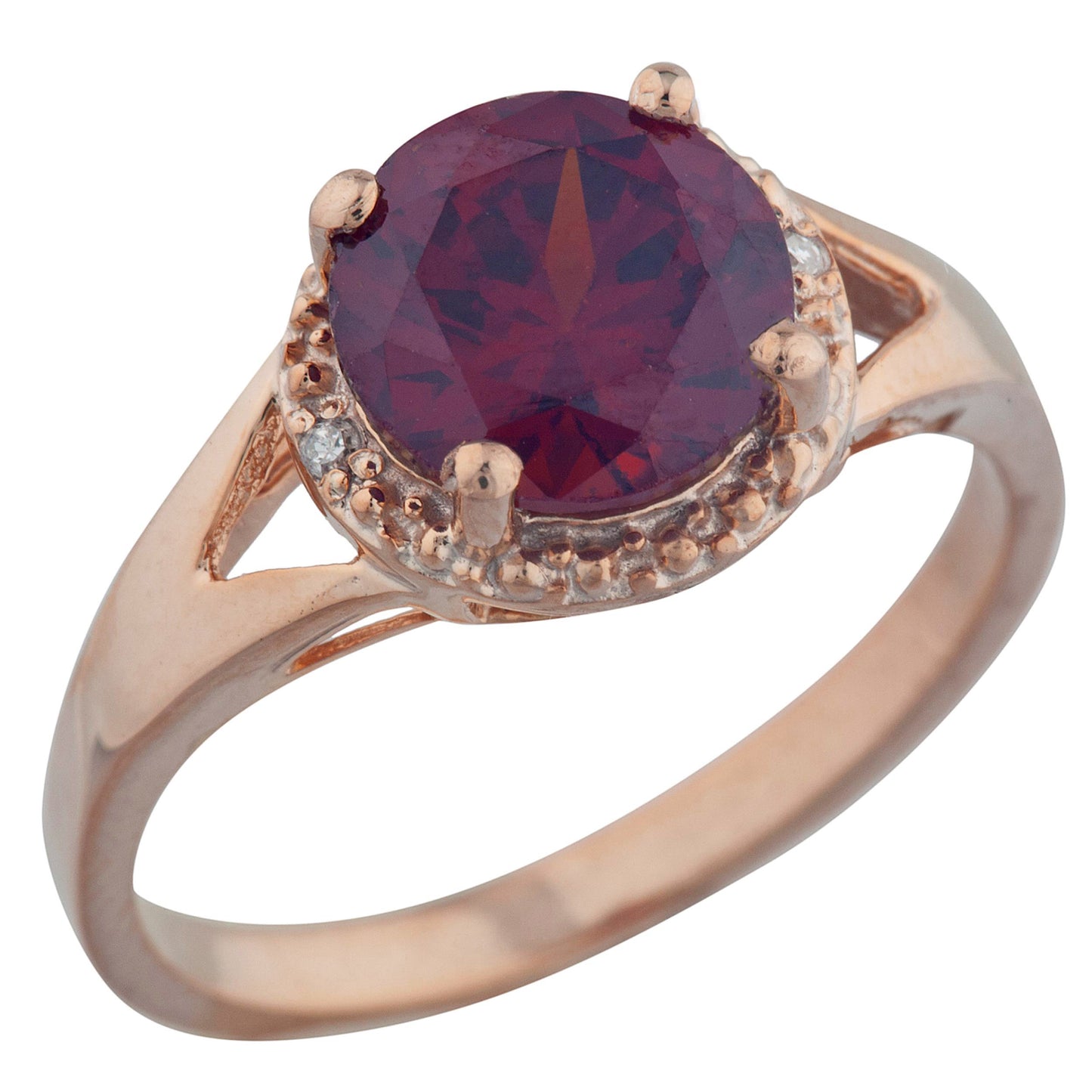 14Kt Gold 2 Ct Garnet & Diamond Halo Design Round Ring