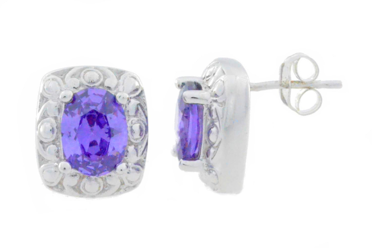 3 Ct Amethyst Oval Stud Earrings .925 Sterling Silver