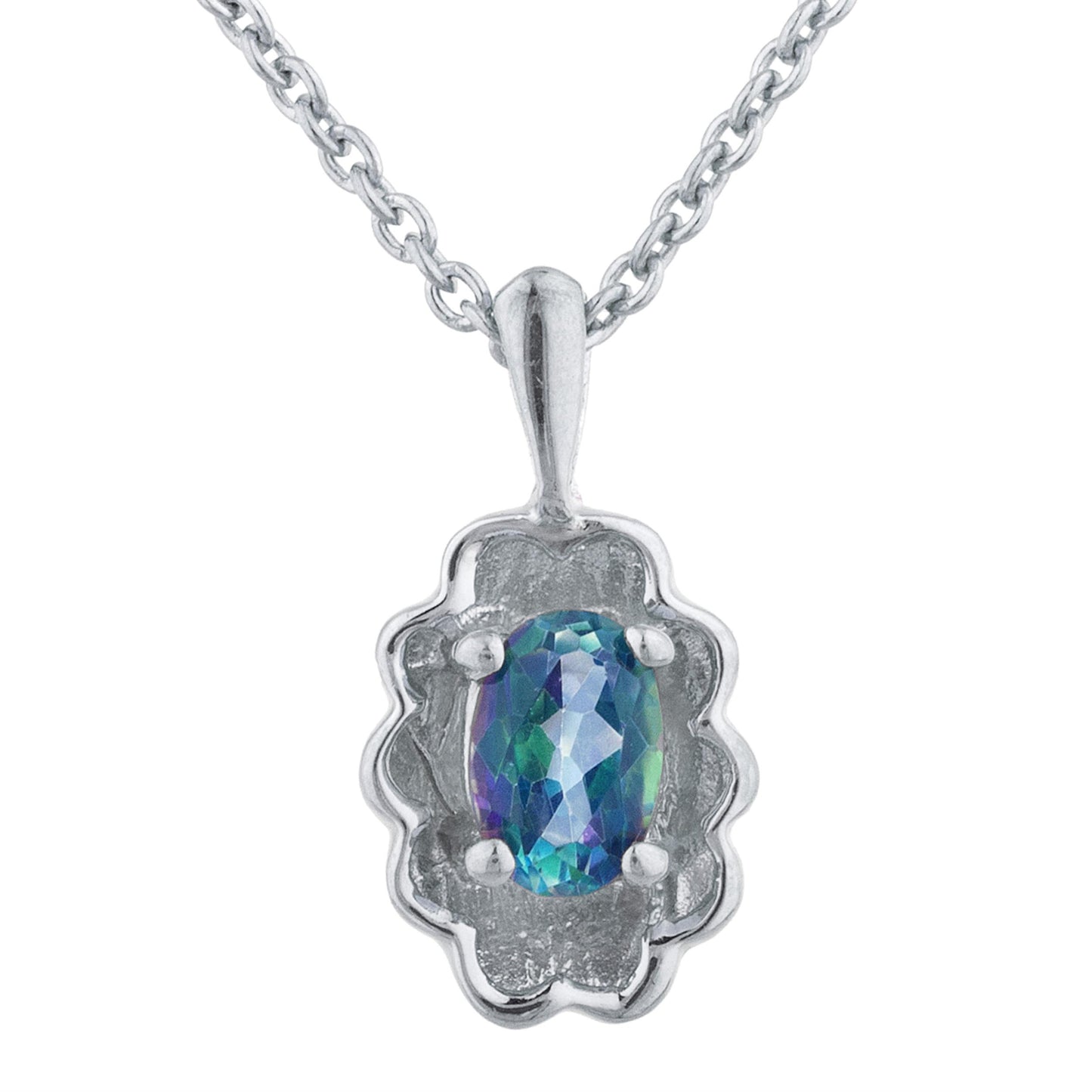 0.50 Ct Natural Blue Mystic Topaz Oval Design Pendant .925 Sterling Silver